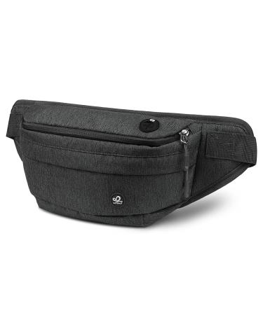WATERFLY Fanny Pack for Men Women Water Resistant Large Hiking Waist Bag Pack Carrying All Phones for Running Walking Traveling Large Black