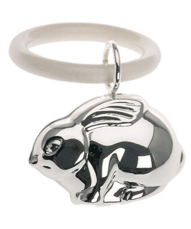Silver jug children's rattles with bite ring hare L 7 cm Premium silver plated plated noble silver -plated in top art.Completed to give away with a chic gift packaging