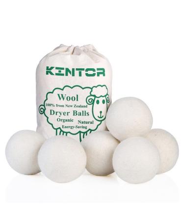 KINTOR Wool Dryer Balls XL 6 Pack 2.95", 100% New Zealand Wool Organic Fabric Softener, Hypoallergenic Baby Safe & Unscented, Chemical Free to Reduce Wrinkles & Static Cling, Shorten Drying Time White