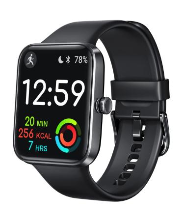 Smart Watch Fitness Tracker with 24/7 Heart Rate Blood Oxygen Sleep Tracker 5ATM Swimming Waterproof Step Calorie Counter 1.7" Touch creen Smartwatch for Men Women iPhone iOS Android Black