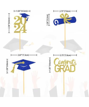 Pack of 24 Glitter 2024 Graduation Cupcake Toppers Graduation Cupcake Toppers Bachelor Hat Decoration Graduation Decoration for Graduation Party Decoration (Blue & Gold) - Buy Online on SooperMarket.com