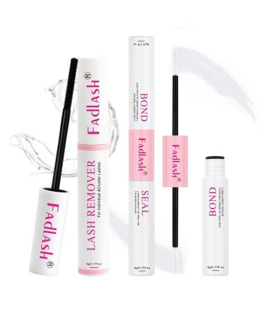 FADLASH Lash Bond and Seal with Remover 15ml Bond and Seal Lash Glue Super Strong Hold DIY Eyelash Extension Glue Gentle Eyelash Remover For Lash Extensions Cluster Lash Glue Remover Lash Bond and Seal with Remover White+White+Clear