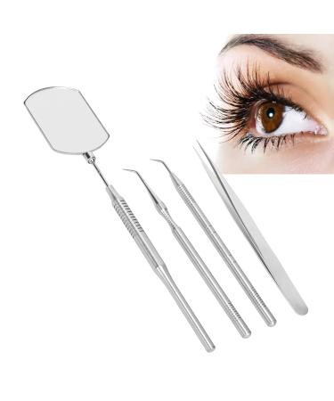 Professional Eyelash Art Tool Set - Stainless Steel Tweezers Mirror & Pickup Sticks for Salons - Silver - Buy Online on SooperMarket.com