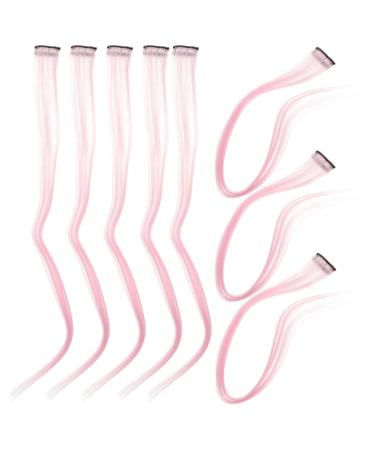 10pc Straight Hair Extensions Ponytail Wigs High Temperature Fiber Clip Hairpiece Women Girls Party Highlights Pink