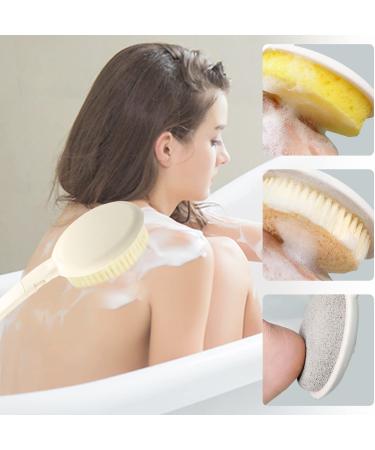 LFJ 3-in-1 Back Bath Brush Set - Long Handle Body Brush, Bath Sponge, Pumice - Gentle Exfoliation for Improved Skin Health - Men and Women - Nylon Soft Brush - Buy Online on SooperMarket.com