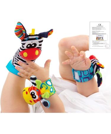 4PC Baby Rattling Toys Set - Plush Wrist & Socks Rattles for Newborn Development | Ideal Gift for 0-12 Months Boys & Girls - Buy Online on SooperMarket.com