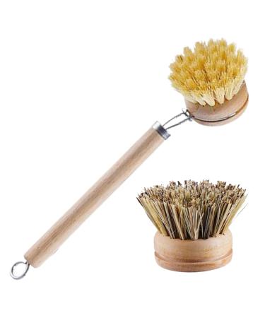Dish Brush with Handle Dish Brush 1 Set Dish Scrub Brush Includes 1 Handle & 2 Replaceable Brush Head Kitchen Scrub Brush for Pot Sink Stove Dishes
