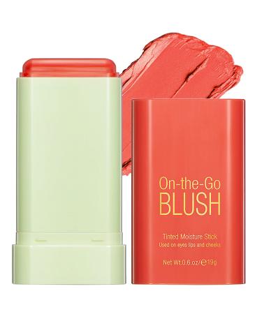 Tongyend Lipstick Blusher Stick 3 in 1 Cream Blush for Lip Cheek Eye Waterproof Lightweight Blush Stick Cream Bronzer Cream Blusher Moisturize and Buildable Blush for Makeup for Women(Orange) Orange 46 g (Pack of 1)