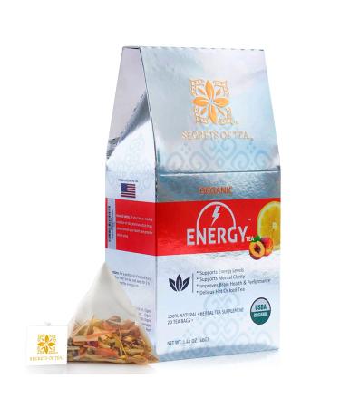Secrets Of Tea- Energy Tea for Positive Energy levels  Stress Relief  And Focus Support  Energy Drink Alternative  Natural Caffeine from Black Tea  Astragalus + Nettle Tea  40 Cups
