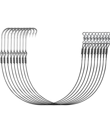 Saltwater Fishing Hook Rigs,Steel Leaders Long Shank Hook for Surf Fishing,Black Leader Wire O'shaughnessy Forged Hook for Freshwater 1/0-9-30lb 8pcs