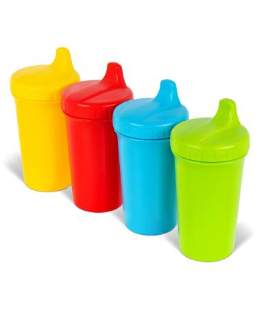 PLASKIDY Toddler Sippy Cups - Set of 4 Spill proof Cups for Toddlers 10 Ounce - Kids Sippy Cups with Removeable Silicone Valve Dishwasher Safe BPA Free Brightly Colored Childrens Sippy Drinking Cups