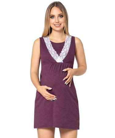 Purpless Maternity Sleeveless V-Neck Lace Detail Pregnancy & Nursing Nightdress 4141n 8 Plum Melange