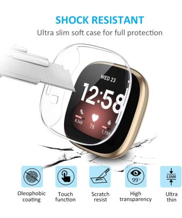 [3 Pack] Tensea Compatible with Fitbit Versa 3 / Sense Screen Protector Case  Soft TPU Bumper Full Around Fit bit Versa3 Sense Cover Protective Accessories (Clear/Clear/Clear  3) Clear/Clear/Clear 3 - Buy Online on SooperMarket.com