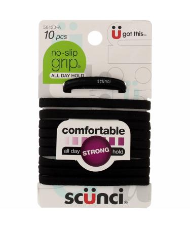 Scunci No Slip Grip Elastics Comfortable All Day Strong Hold Black 10 Pieces