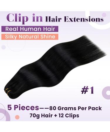 LAAVOO Real Hair Clip-In Extensions - Double Tress Remy Human Hair Black 55cm 70g 5pcs | Perfect for International Shipping - Buy Online on SooperMarket.com