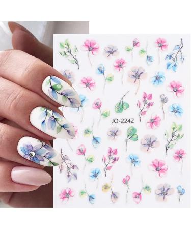 Watercolor Spring Nail Art Stickers - Pink Purple Floral Design for Acrylic Nails | DIY Nail Decorations for Women - Buy Online on SooperMarket.com