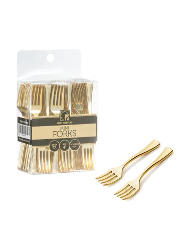 Plastic Mini Gold Forks, Gold Plastic Tasting Fork, (4 inch 80 Count) Gold Mini Forks for Ice Cream Sampling, Appetizers Tasting, Puddings, Gelato, Cockatils - Posh Setting Mini Gold Forks - 80 80