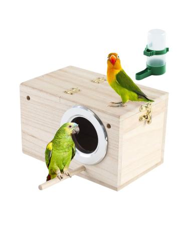 EMUST Parakeet Nesting Box, Bird Nest Breeding Box with Drinking Bottle Wood House for Finch Lovebirds Cockatiel Budgie Conure Parrot