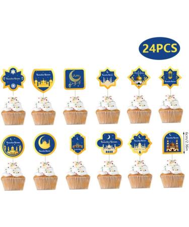24 Pcs Eid Mubarak Cupcake Topper Eid Cupcake Topper Ramadan Paper Cake Decorating Kits Islamic Muslim Eid Decorations Party Supplies - Buy Online on SooperMarket.com