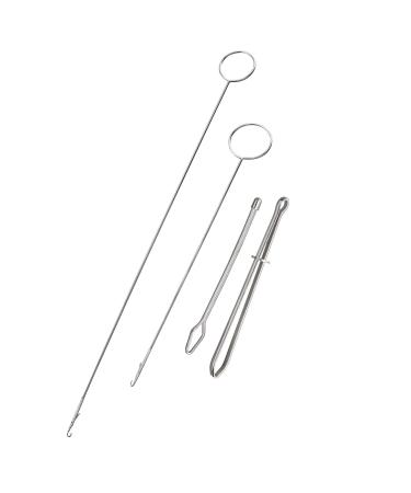 AXLIZER 2pcs Stainless Steel Sewing Loop Kit Loop Turner Hook Lock Flexible Drawstring Threader Metal Tweezers Long Loop Turner Tool with Latch for Fabric Belts Strips DIY Knitting Accessories
