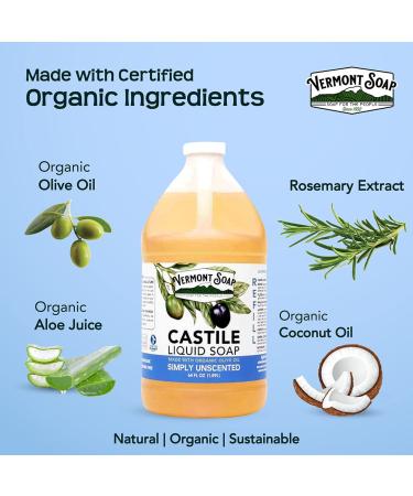 Vermont Castile Soap Unscented 64 Fl Oz - Gentle Liquid Soap for Sensitive Skin, Natural Body Wash, Organic Shampoo - Aloe Castile Soap for Men & Women - Buy Online on SooperMarket.com