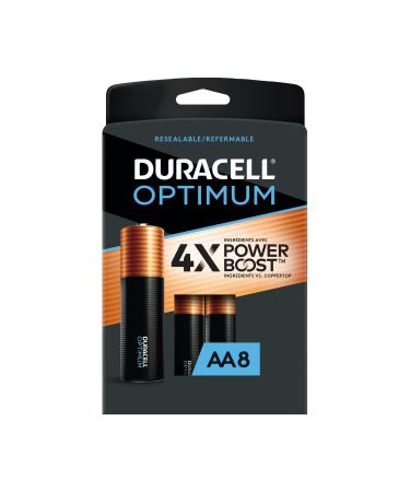Duracell Optimum AA Alkaline Batteries | Long Lasting 1.5V Double A Battery | Resealable Package for Storage | 8 Count