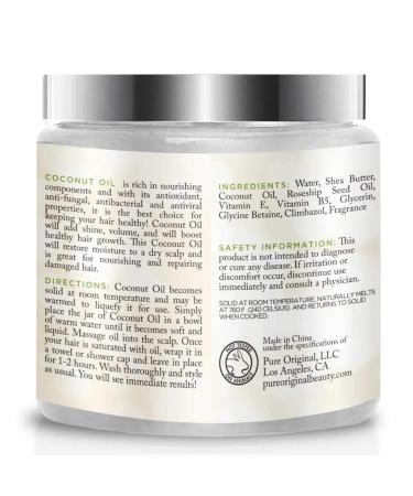 Alayna Pure Organic Coconut Oil Hair Mask - Hydrating Treatment for Natural Hair Growth - Repairs Dry & Damaged Hair - 8 oz - Buy Online on SooperMarket.com