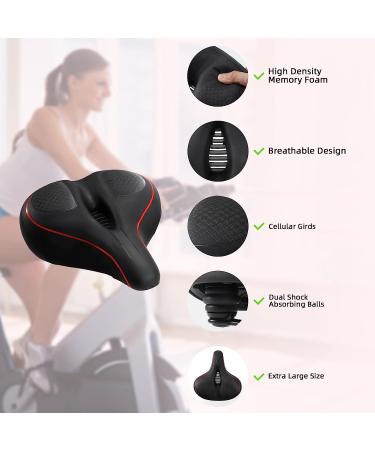 Oversized Memory Foam Bike Seat for Peloton & Spin Bikes | Waterproof Red Saddle | Universal Fit Replacement for Road & Exercise Bicycles - Buy Online on SooperMarket.com