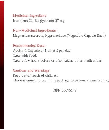 Nutridom Iron Bisglycinate 27 mg Iron Supplement for Women & Men | Non-GMO Vegan Free of Gluten Soy Dairy Made in Canada (60 Vegetable Capsules) - Buy Online on SooperMarket.com
