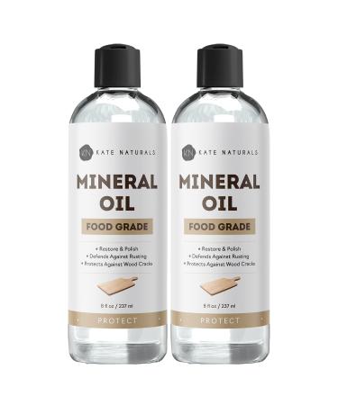 Mineral Oil for Cutting Board Oil (2-Pack - 8oz) - Kate Naturals. Food Grade Mineral Oil for Cutting Board. Food Safe Mineral Oil for Kitchen, Knives, Butcher Block Oil, Stainless Steel, Wood Oil