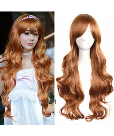 YEESHEDO 32" 80 cm Long Wavy Curly Hair Cosplay Wigs with Bangs for Women Girls Heat Resistant Synthetic Wig for Party Costume Anime Halloween (Ginger Brown)