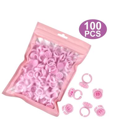 Eyelash Extension Glue Rings 100PCS - Disposable Fanning Cups - Pink MEKK Lash Supplies - Buy Online on SooperMarket.com