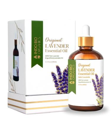 Indo Bio Organics 100ml Lavender Essential Oil Pure Lavender Oil For Diffuser Hair Skin Home Fragrance 100% Natural & Authentic Lavender Oil. (3.38 fl. Oz)