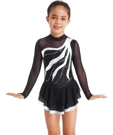 Aislor Girls Mesh Splice Figure Ice Skating Dress Long Sleeves - White, 12 Years - Buy Online on SooperMarket.com