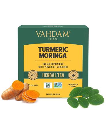 Vahdam Teas Herbal Tea Turmeric Moringa Caffeine Free 15 Infusion Bags 1.06 oz (30 g)