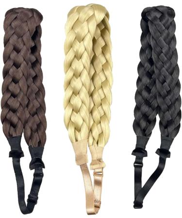 Braid Headband 5 Strands Synthetic Hair Braided Headband Chunky & Wide Plaited Braid Hair Band Adjustable Elastic Stretch Hairpiece for Girls (Style 3) - Buy Online on SooperMarket.com