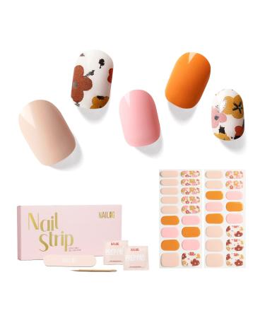 NAILOG Semi Cured Gel Nail Strips 34 pcs Salon-Quality Gel Nail Stickers Long Lasting Nail Wraps for Women with Soft Gel Finish Christmas New Year Design Waltz of The Flowers