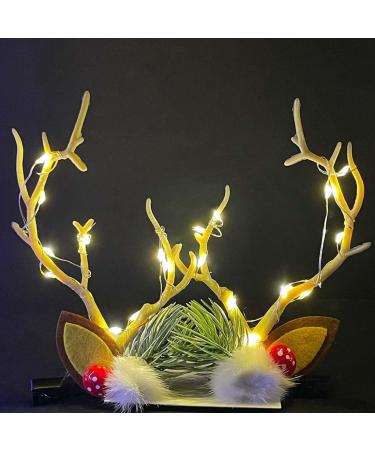 Prosy LED Christmas Glowing Hairpin Floral Hair Clips Light up Elk Antlers Feathers Berry Pine Cones Headdress Party Decorative for Women Girls (A-Yellow)