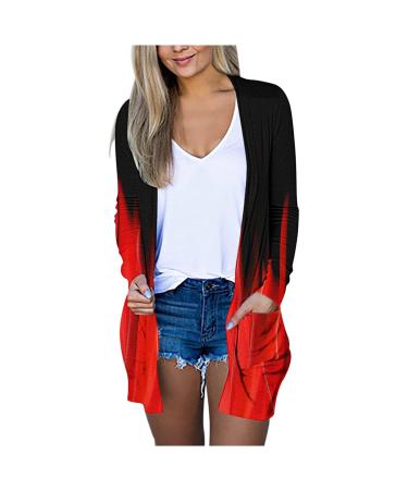 Long Shirt Outerwear Top Thin Warm Knitted Coat Women's Blouse V-Neck Shirt Tunic Long Women's Tunic Women's Shirt Casual Checked Shirt Women's Winter Chunky Knit Jacket E-red XXL