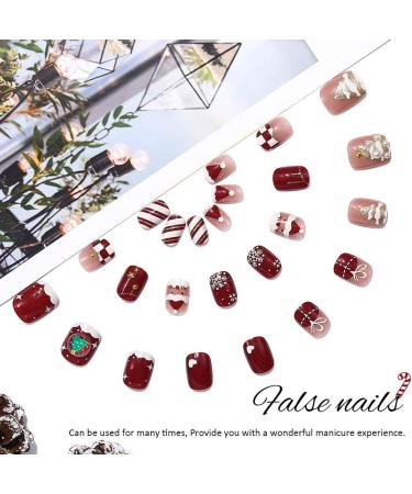 Christmas False Nails Set - Red Nude Snowflakes Xmas Press On Nails for Women (24pcs) - Buy Online on SooperMarket.com