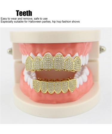 Diamond Teeth Grillz Cold Plated Copper Grills for Your Teeth Reusable Vampire Teeth for Kids Men Women Teeth Decoration for Halloween Party Hip Hop Music Concerts Birthday(gold) - Buy Online on SooperMarket.com