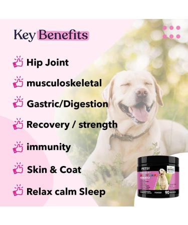 PETSY Dog Vitamins & Supplements 20-in-1 Essential Multivitamins B2 B3 B6 B7 B12 Vit C Folic Acid Biotin Glucosamine Chondroitin Wild Alaskan Salmon oil Hemp Seed oil Probiotics Blend TUB OF POWDER - Buy Online on SooperMarket.com