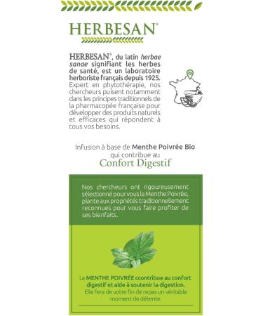 Herbesan Infusion Peppermint Organic 20 Sachets - Buy Online on SooperMarket.com