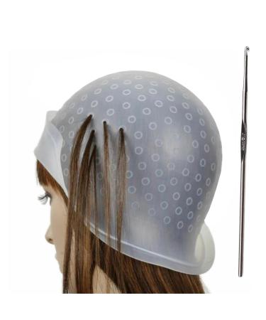 Highlighting Cap Silicone Highlighting Cap with Hook Professional Reusable Highlighting Caps and Hook Kit Hairdressing Dyeing Staining Tools for Women Men