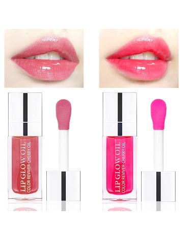 2 PCS Plumping Lip Oil  Hydrating Lip Gloss  Moisturizing Lip Oil Gloss Transparent Plumping Lip Gloss  Long Lasting Nourishing Non-sticky  Big Brush Head Glitter Shine Lip Glow Oil Primer Lip Tint