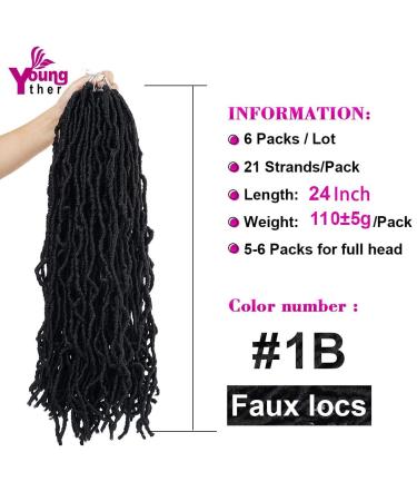 Youngther 24 Inch Faux Locs Crochet Hair 6-Pack - Pre-looped Synthetic Braiding Hair for Black Women (1B) - Buy Online on SooperMarket.com
