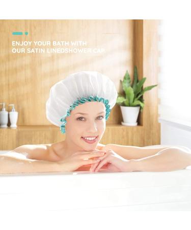 mikimini X-Large White Shower Cap for Long Hair - 12 inch Waterproof Washable Hair Cap for Women and Girls - Super Cute and Extra Large (Pack of 1) - Buy Online on SooperMarket.com