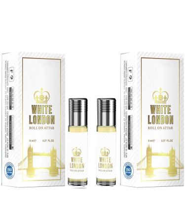 BlueQueen White London Roll On Perfume Pheromone Infused Essential Oil Perfume Cologne - Unisex For Men and Women - 0.27 Oz Pack of 2