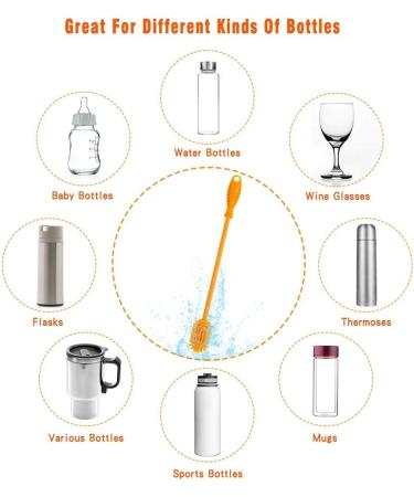 Silicone Bottle Cleaning Brush with Long Handle - 31cm/12.5 - Perfect for Baby Bottles, Hydro Flask, Sports Bottles, Vases and Glassware - Orange - Qty 1 - Buy Online on SooperMarket.com
