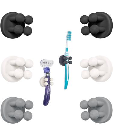 Tecbull Funny Hooks toothbrush holder razor holder shower razor bracket without drilling toothbrush holder Self -adhesive clamping holder for toothbrushes (6x black /gray /white + 6x replacement pad) 2x black + 2x gray + 2x white